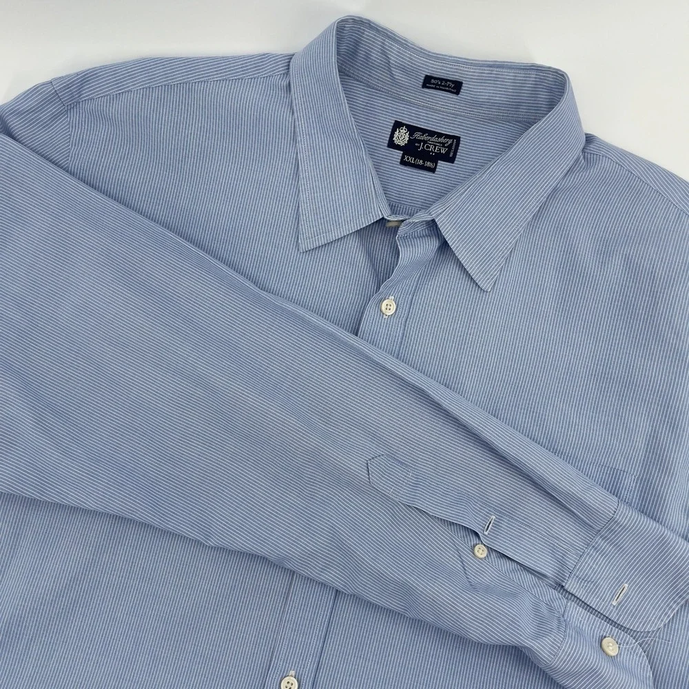 Mens J. Crew Haberdashery 80s 2-Ply Blue Striped Long Sleeve Button Up Shirt XXL